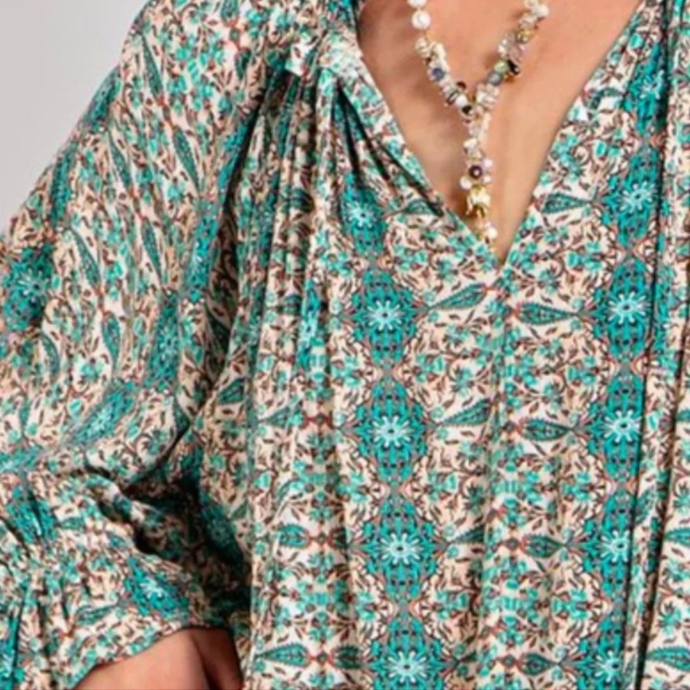 Easel Paisley Mint Green Printed Long Sleeve Gauze Maxi Dress - Picture 5 of 10